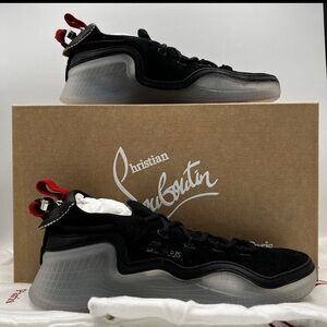 Christian Louboutin Black and Gray Athletic Shoes with Red Highlights
